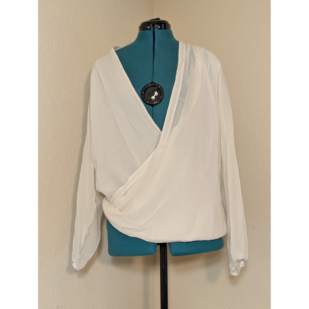 Eileen Fisher Bone 100% Silk Drape Front Top Blouse NWT Medium
